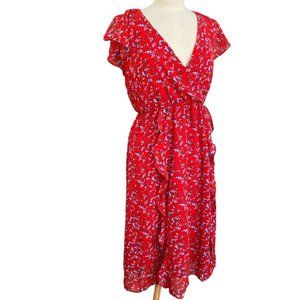 Dip Chiffon Ditsy Floral Faux Wrap Midi Dress Y2K 90s Cottagecore Prairie Sz 6